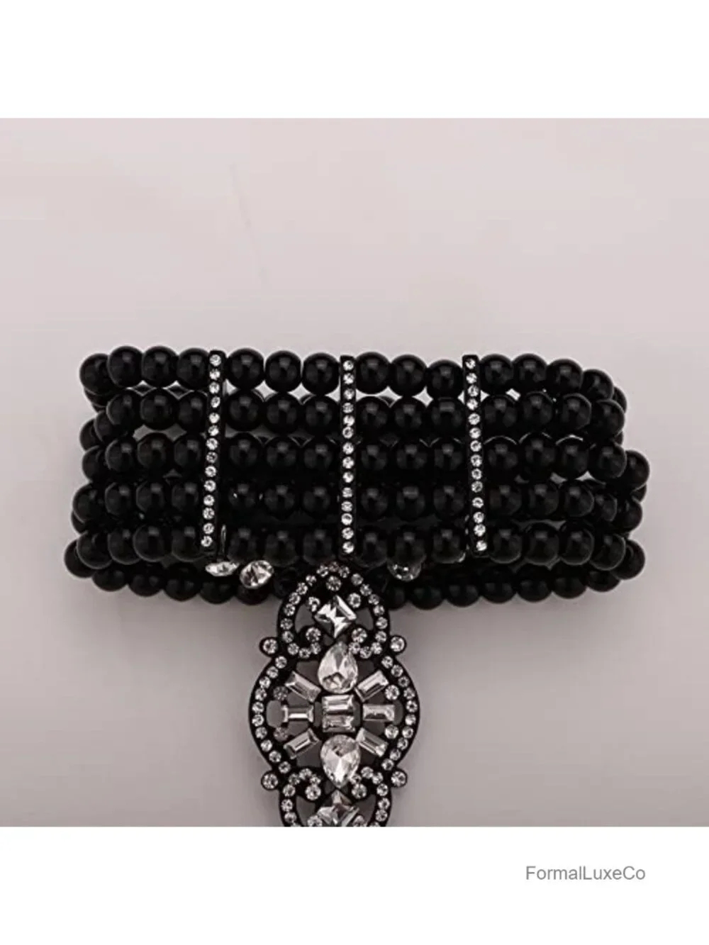 1920s Vintage Flapper Stretch Link Bracelet with Faux Pearl Rhinestone Hand